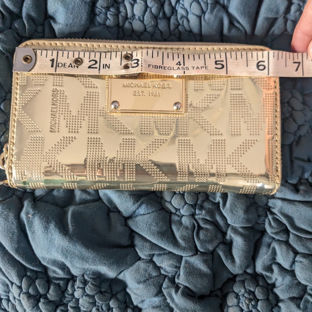 Michael Kors Jet Set Travel Continental Pale Gold Mirror Zip Around Wallet/Wrist - Picture 9 of 9